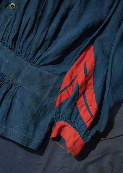 Late 19 Century French Antique Indigo Linen Fireman Bourgeron Jacket