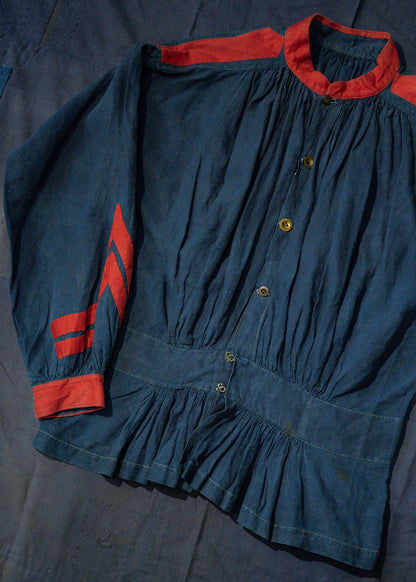Late 19 Century French Antique Indigo Linen Fireman Bourgeron Jacket