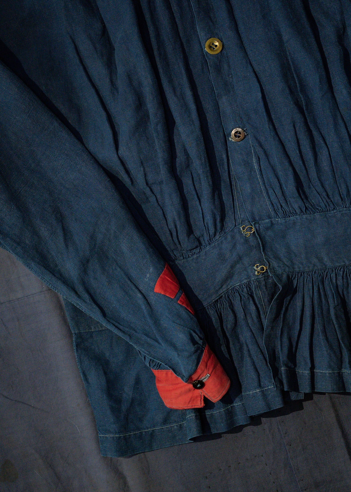 Late 19 Century French Antique Indigo Linen Fireman Bourgeron Jacket