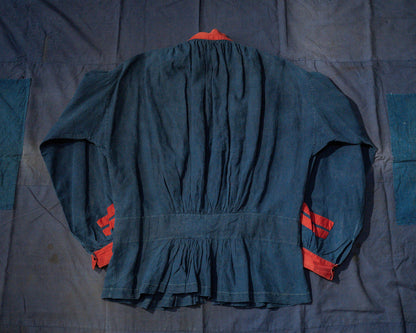 Late 19 Century French Antique Indigo Linen Fireman Bourgeron Jacket
