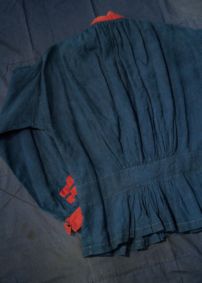 Late 19 Century French Antique Indigo Linen Fireman Bourgeron Jacket