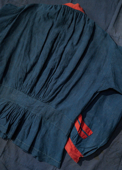 Late 19 Century French Antique Indigo Linen Fireman Bourgeron Jacket