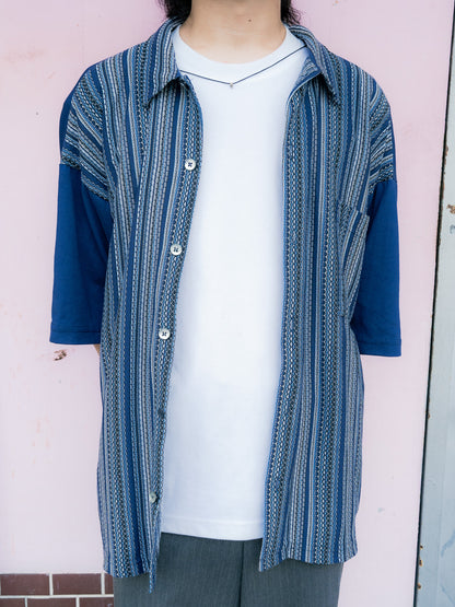 1990S "STEELHEAD" Geometric Knit Panel Short Sleeve Shirt
