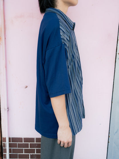 1990S "STEELHEAD" Geometric Knit Panel Short Sleeve Shirt