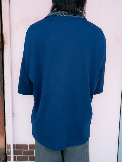 1990S "STEELHEAD" Geometric Knit Panel Short Sleeve Shirt