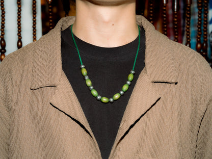 Green Wood & Metal Rope Necklace