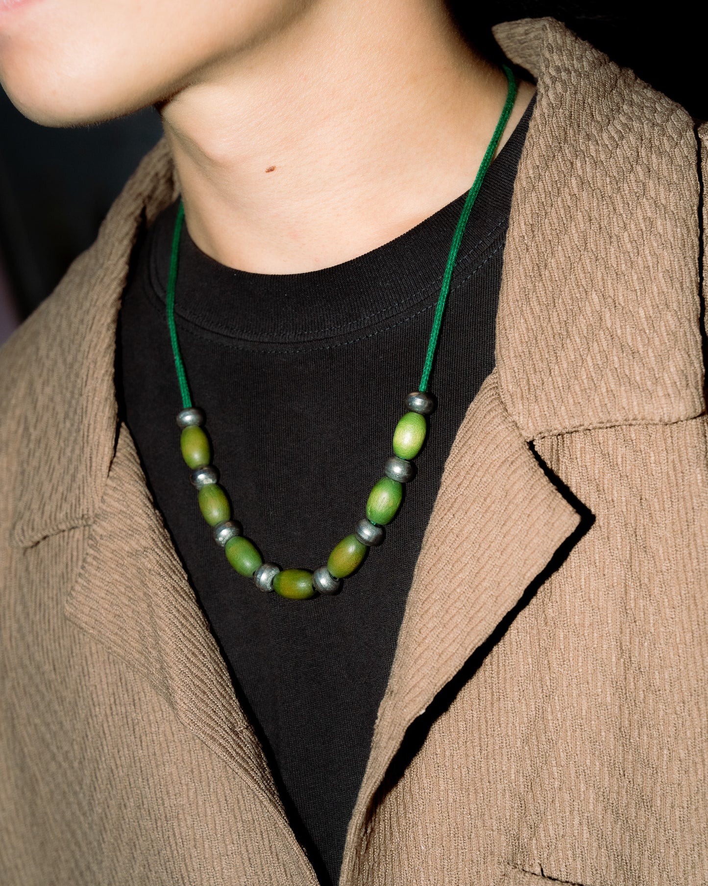Green Wood & Metal Rope Necklace