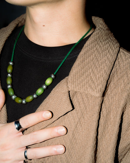 Green Wood & Metal Rope Necklace