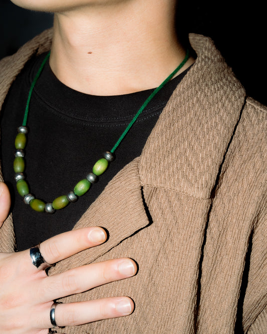 Green Wood & Metal Rope Necklace