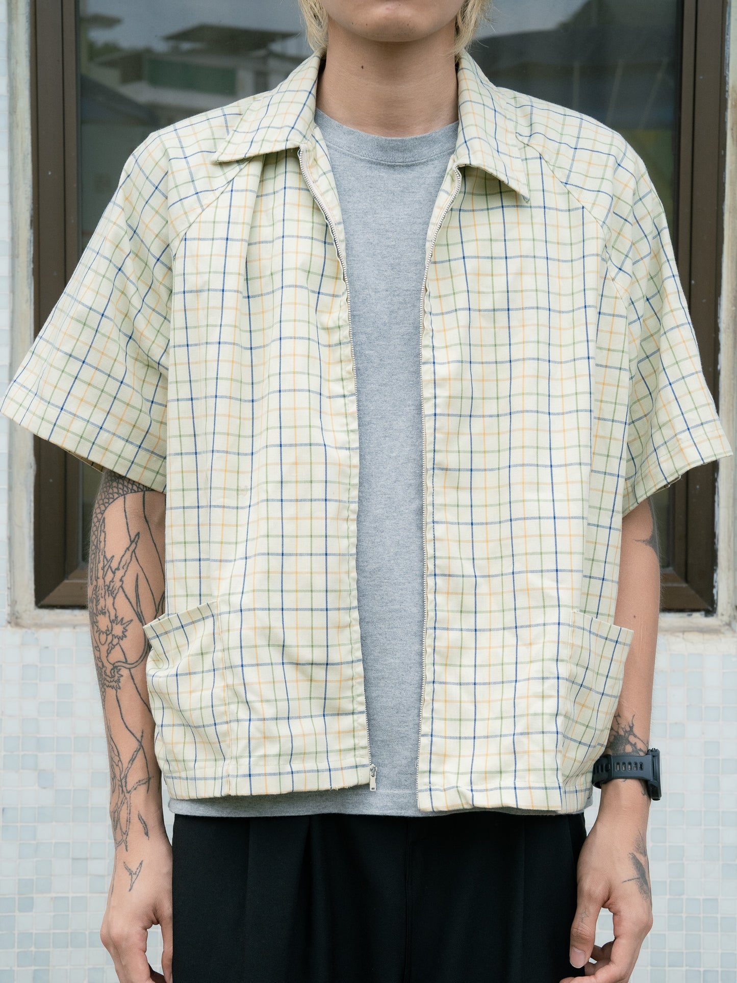 1970s "JANTZEN" Plaid Raglan Zip-Up Shirt Jacket - Cropped Sleeves