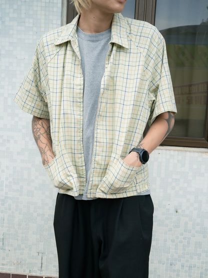 1970s "JANTZEN" Plaid Raglan Zip-Up Shirt Jacket - Cropped Sleeves