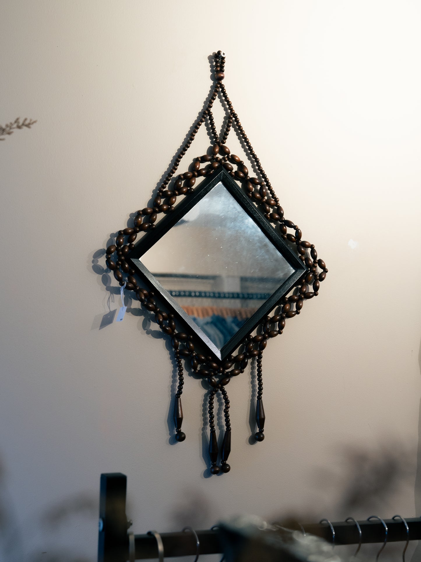 Wooden Bead Woven Mirror 木珠編織壁掛菱形鏡