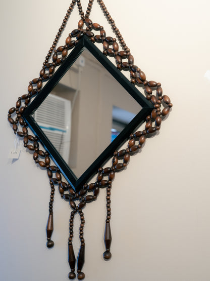 Wooden Bead Woven Mirror 木珠編織壁掛菱形鏡