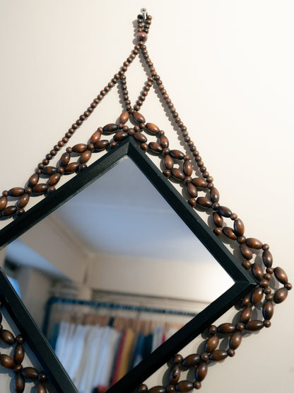 Wooden Bead Woven Mirror 木珠編織壁掛菱形鏡