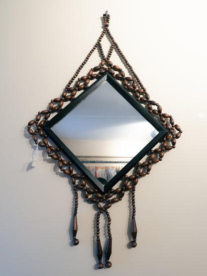 Wooden Bead Woven Mirror 木珠編織壁掛菱形鏡