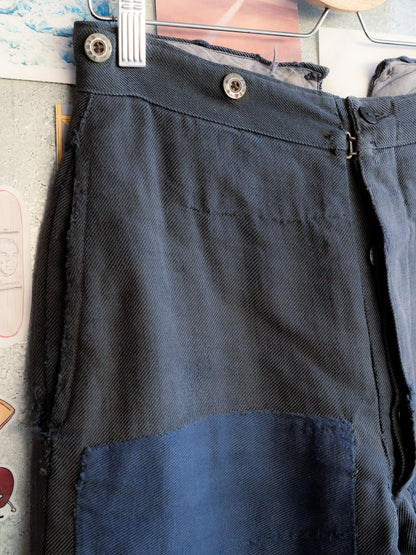 1930-40s French Indigo Cotton Twill Work Pants