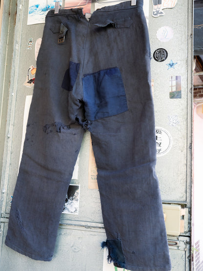 1930-40s French Indigo Cotton Twill Work Pants