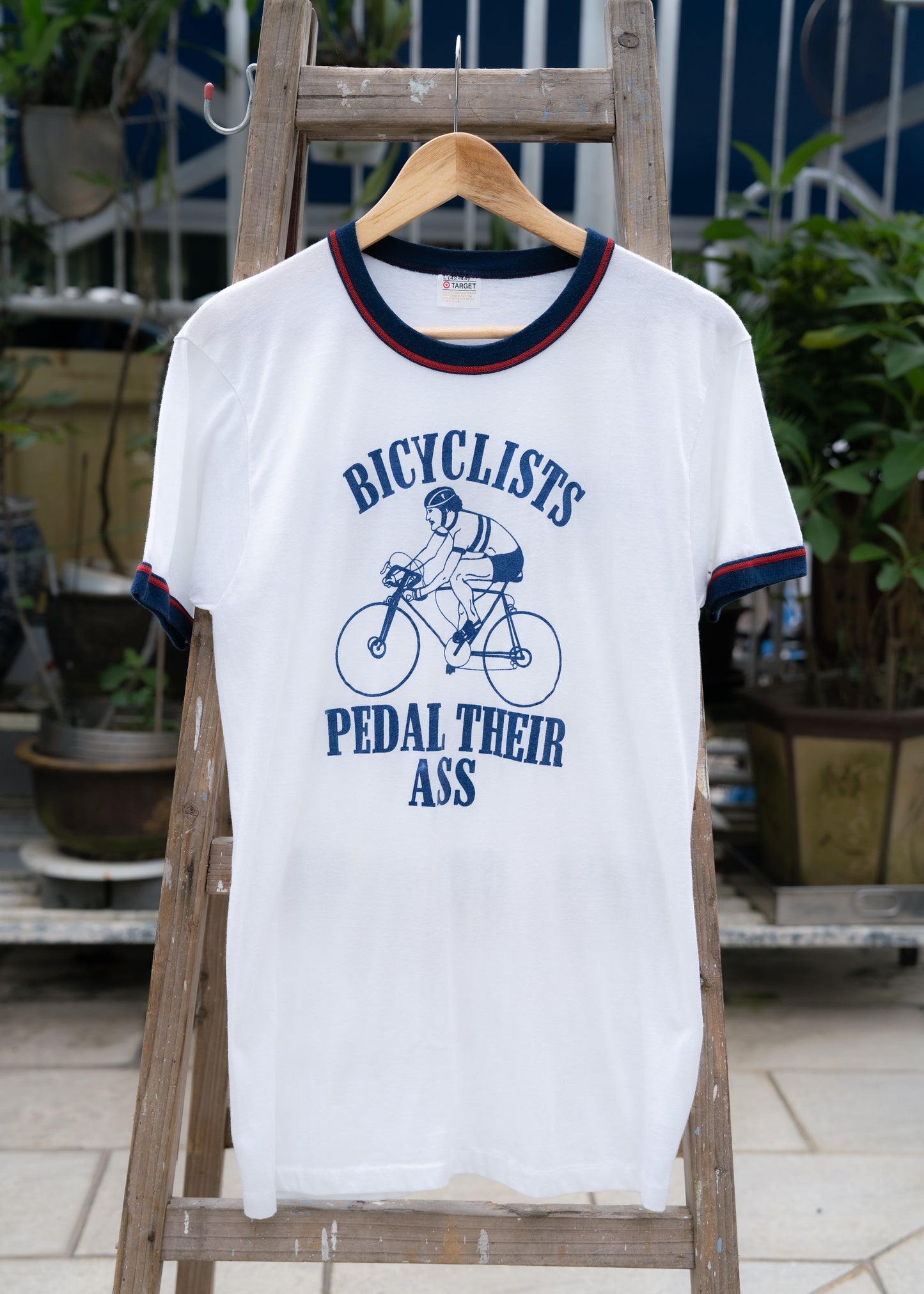 1980s "TARGET" Bicyclists Pedal Their Ass Ringer Tee