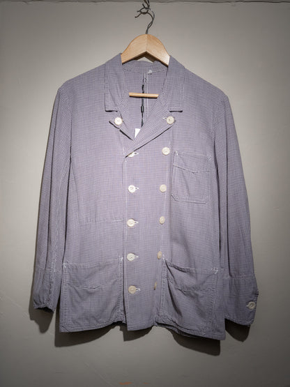 1950-60s French Butcher Houndstooth Double Breasted Work Jacket