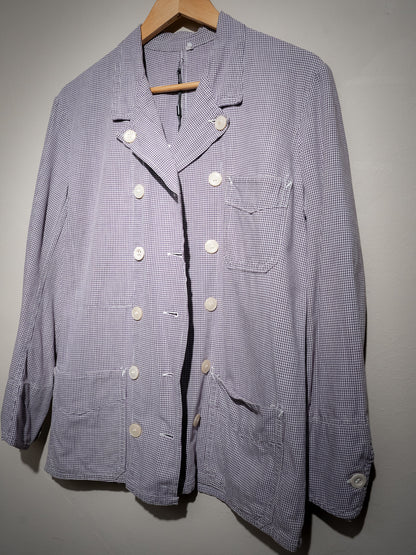 1950-60s French Butcher Houndstooth Double Breasted Work Jacket