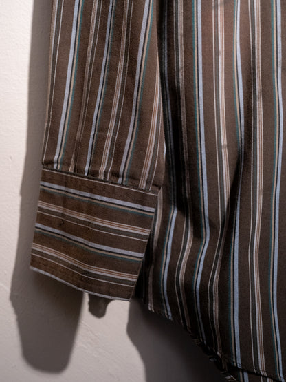 1980-90 年代“PLAINS”西部多臂條紋珍珠按扣長袖襯衫