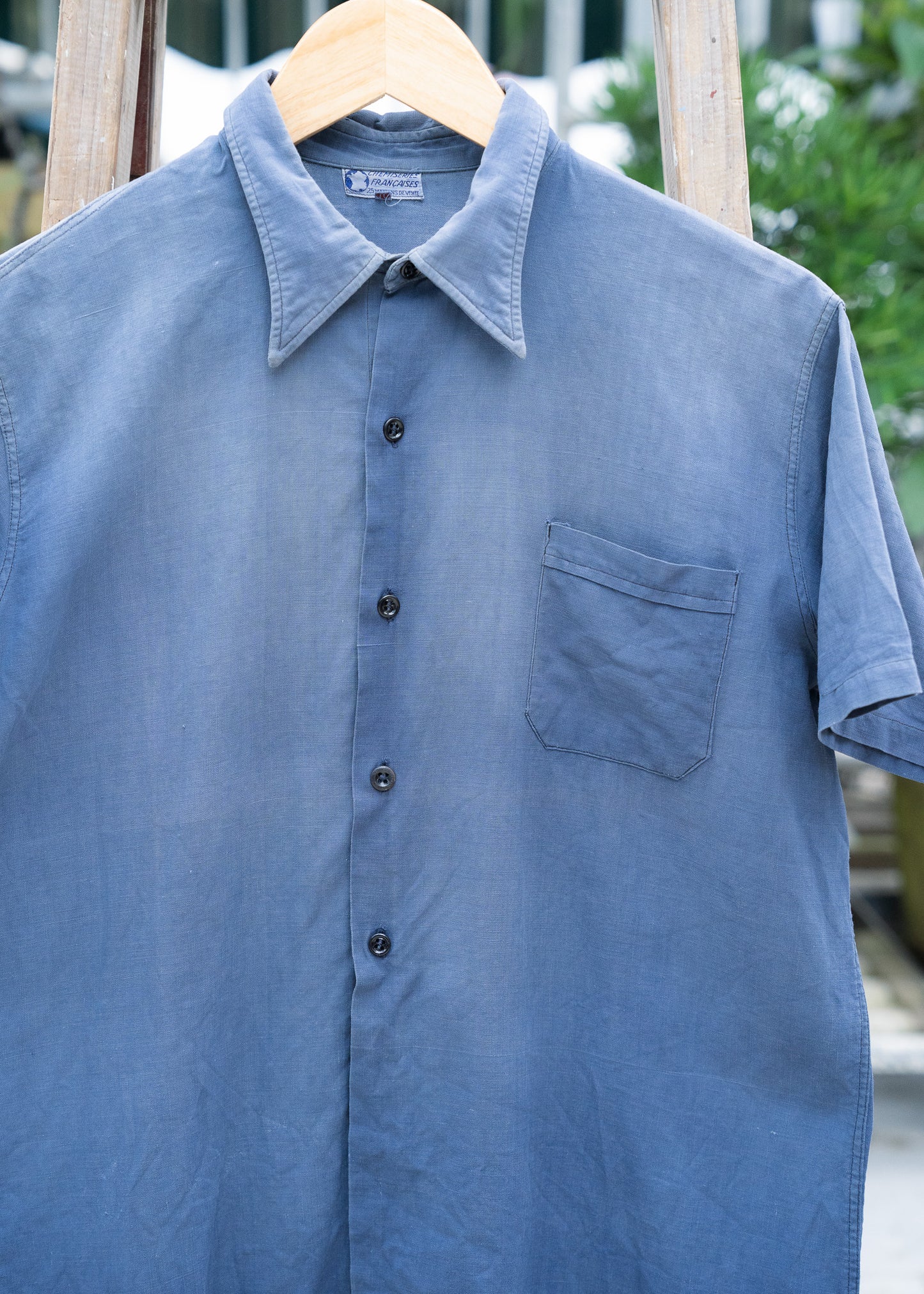 1940s French "CHEMISERIES FRANCAISES" Indigo Work Short Sleeve Shirt
