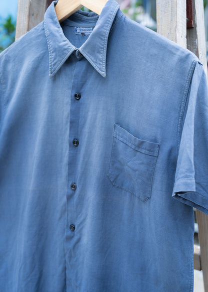 1940s French "CHEMISERIES FRANCAISES" Indigo Work Short Sleeve Shirt