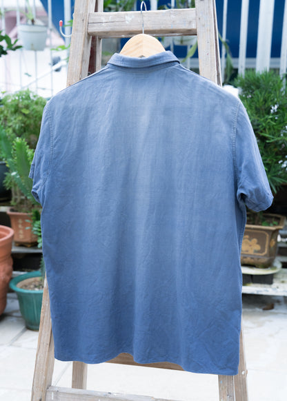 1940s French "CHEMISERIES FRANCAISES" Indigo Work Short Sleeve Shirt