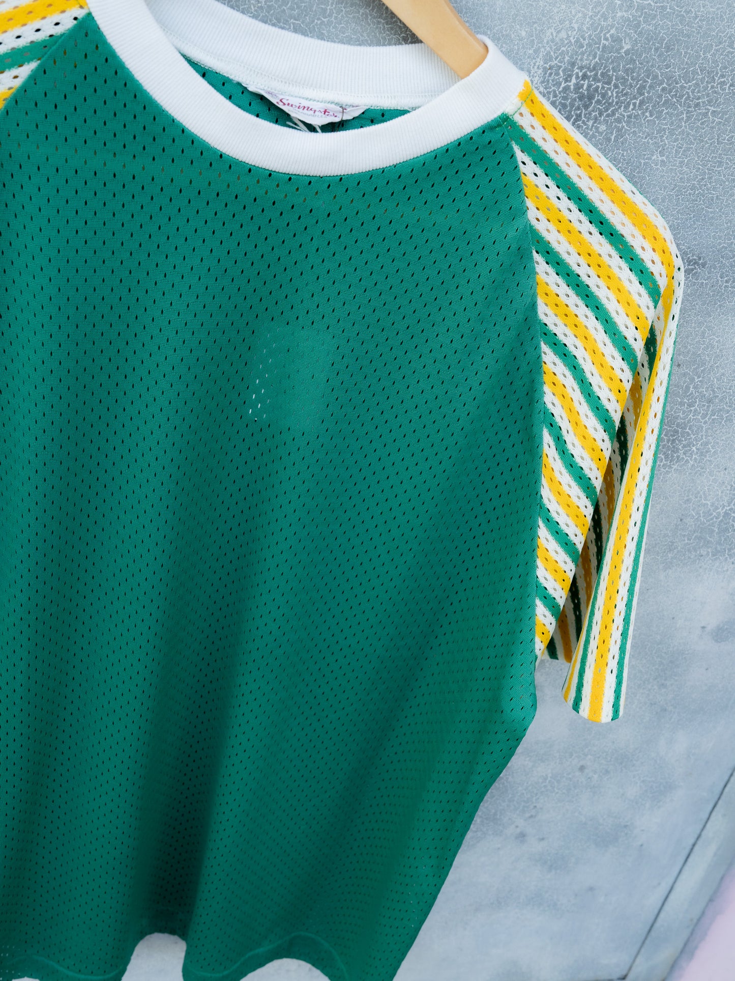 1970s "SWINGSTER" Mesh Raglan Striped Sleeves Jersey Shirt