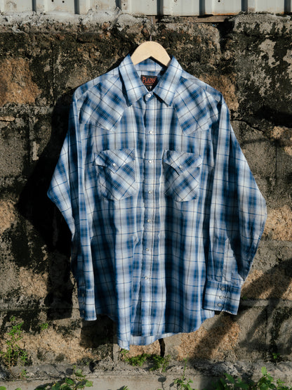 "PLAINS" Western Checker Pearl Snap Long Sleeve Shirt