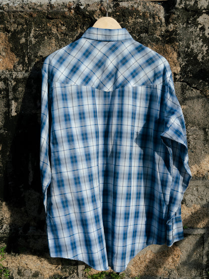 "PLAINS" Western Checker Pearl Snap Long Sleeve Shirt