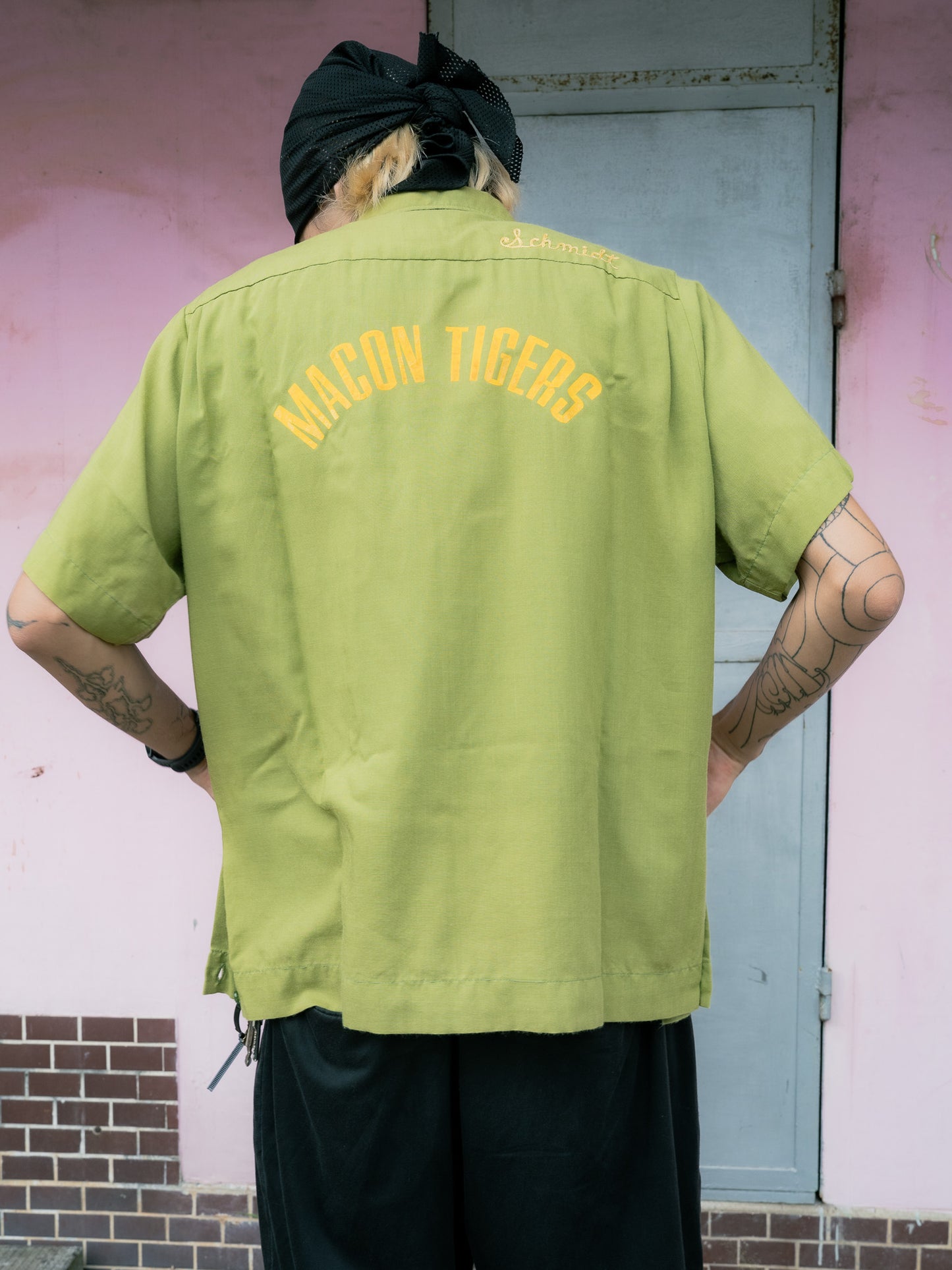 1950s "KING LOUIE" Macon Tigers Two-Tone Bowling Shirt 