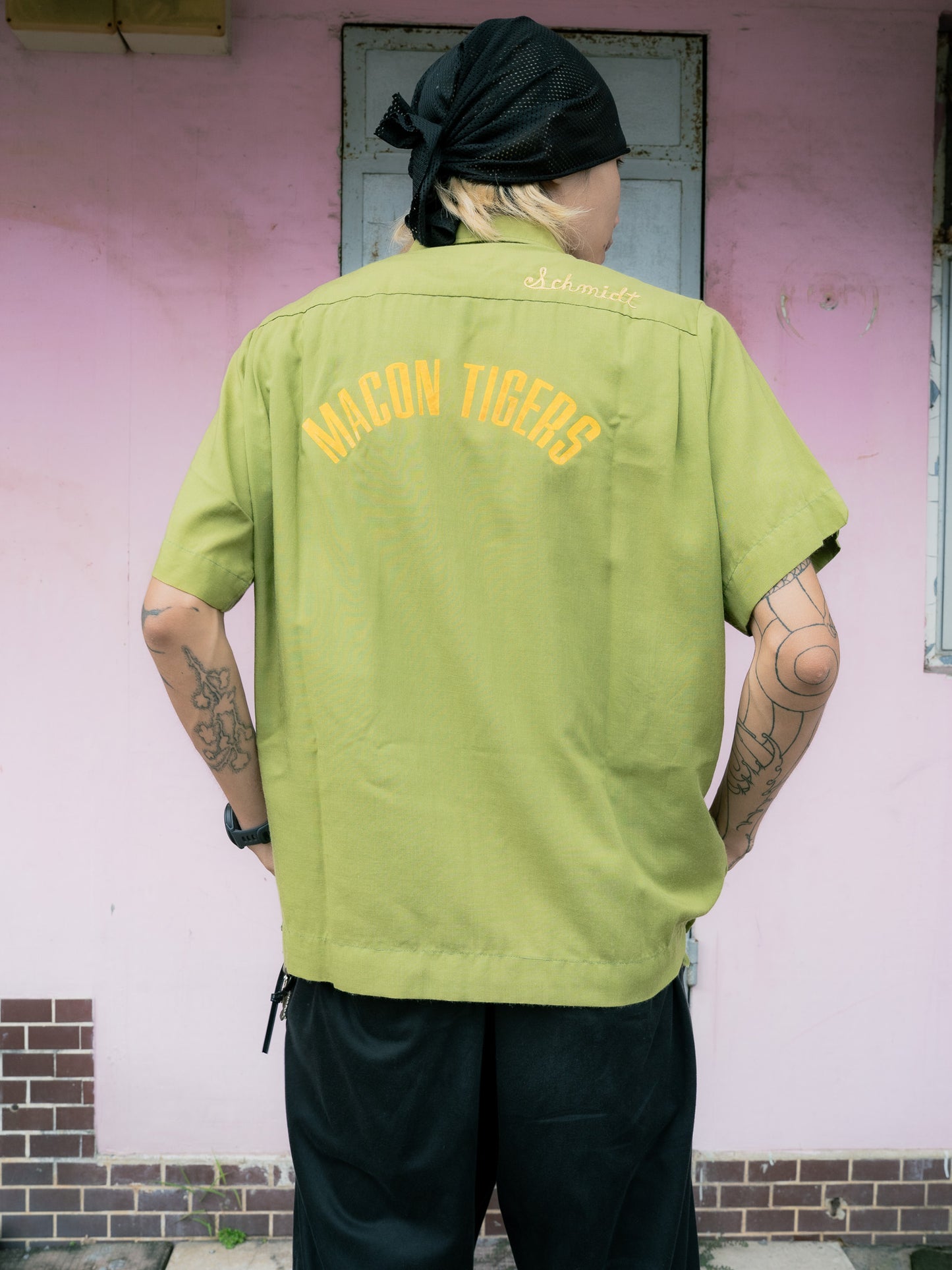 1950s "KING LOUIE" Macon Tigers Two-Tone Bowling Shirt 