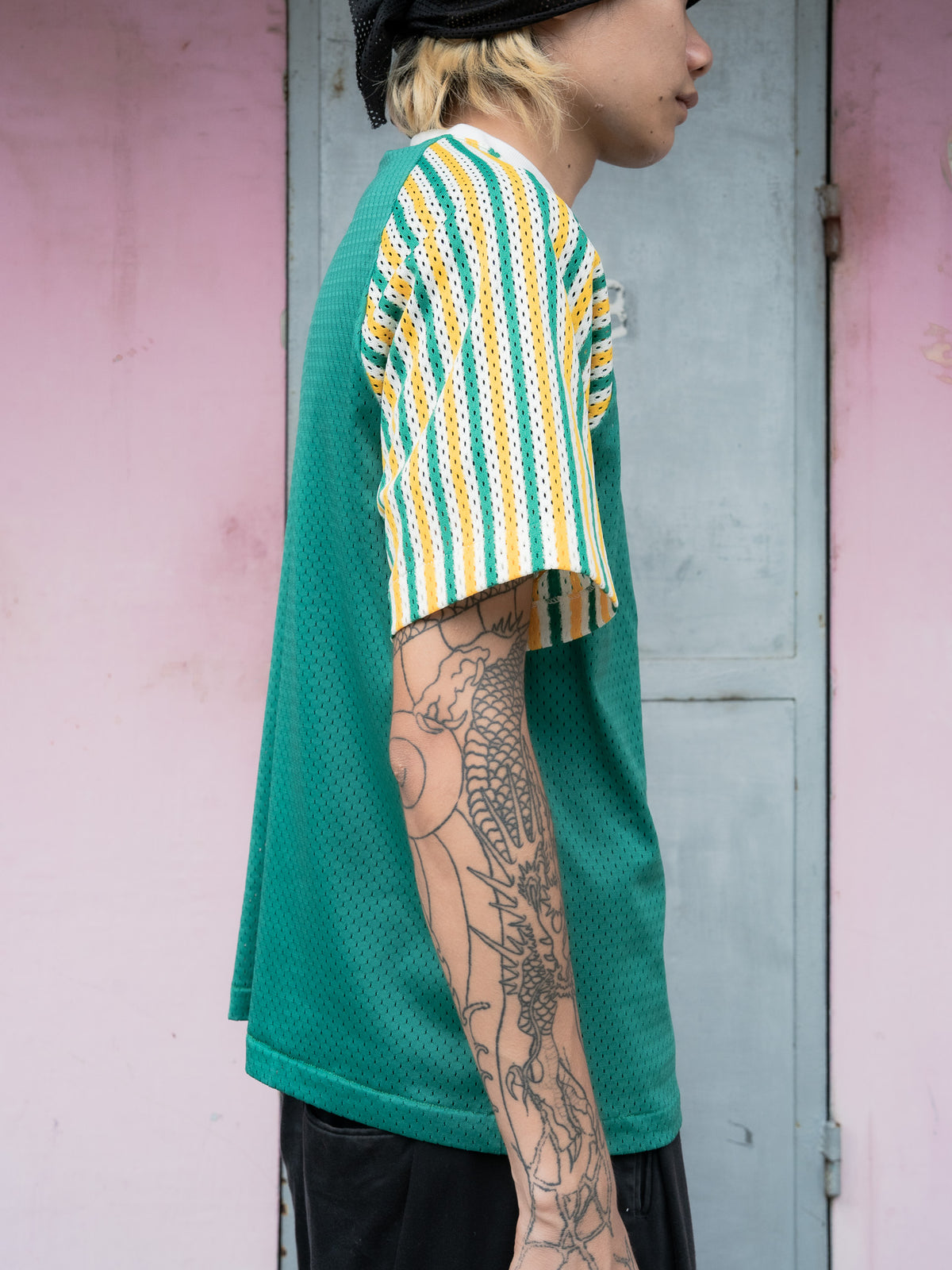 1970s "SWINGSTER" Striped Sleeves Raglan Mesh Jersey Shirt