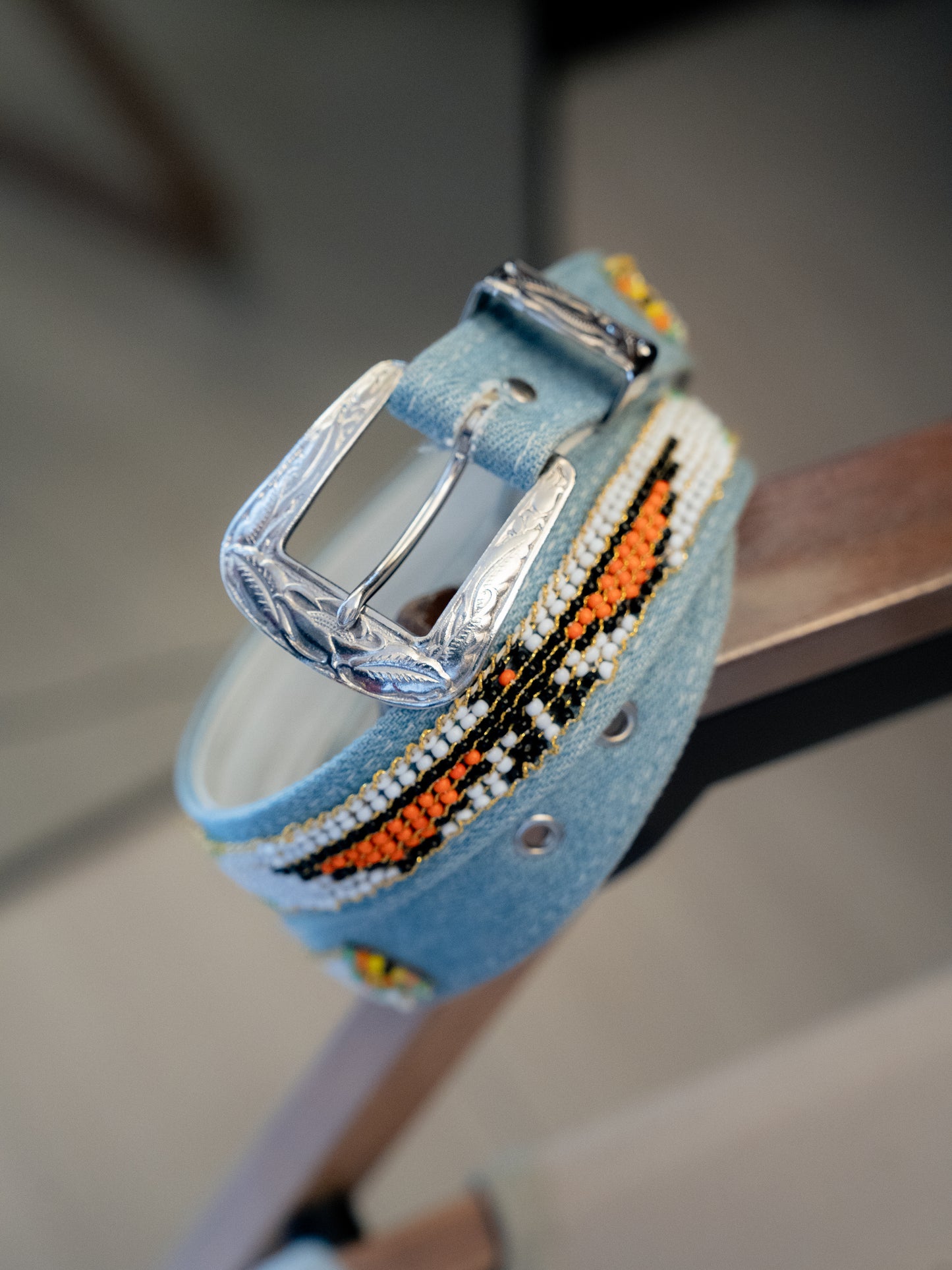 1990s "Billy Belts" Navajo Beaded 2712 Denim Belt - Size 26