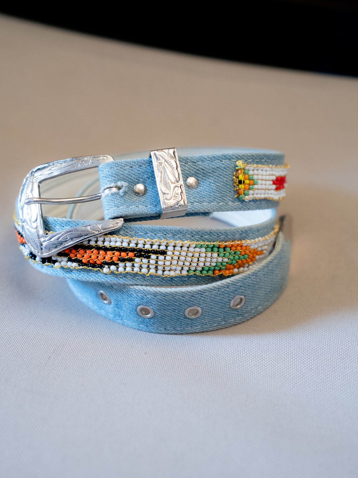 1990s "Billy Belts" Navajo Beaded 2712 Denim Belt - Size 26