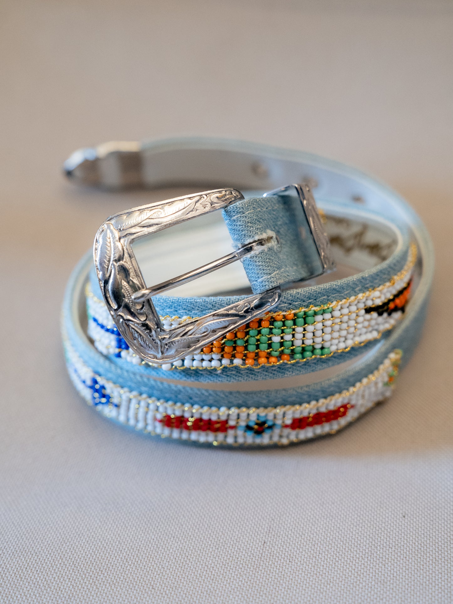 1990s "Billy Belts" Navajo Beaded 2712 Denim Belt - Size 26