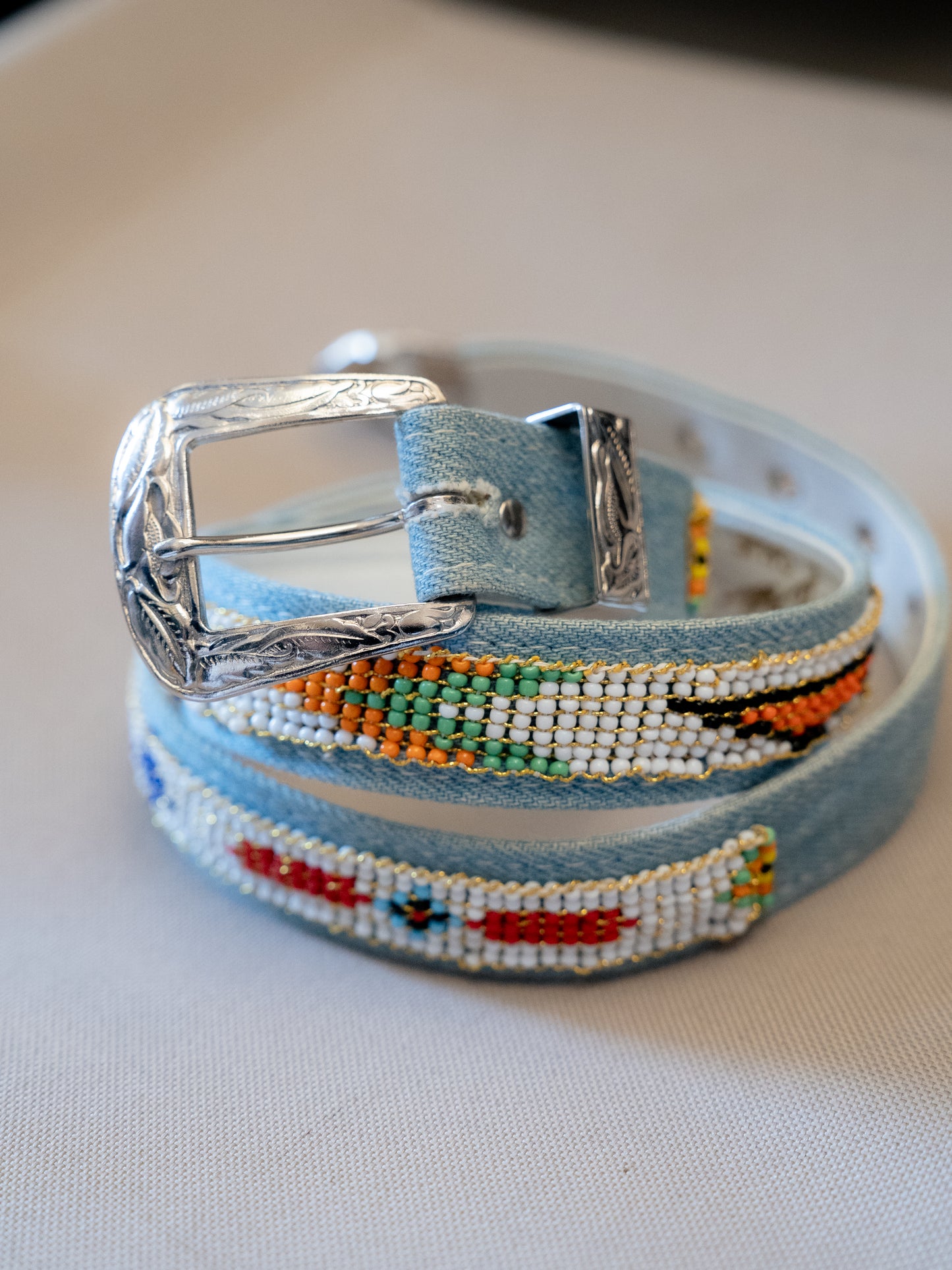 1990s "Billy Belts" Navajo Beaded 2712 Denim Belt - Size 26