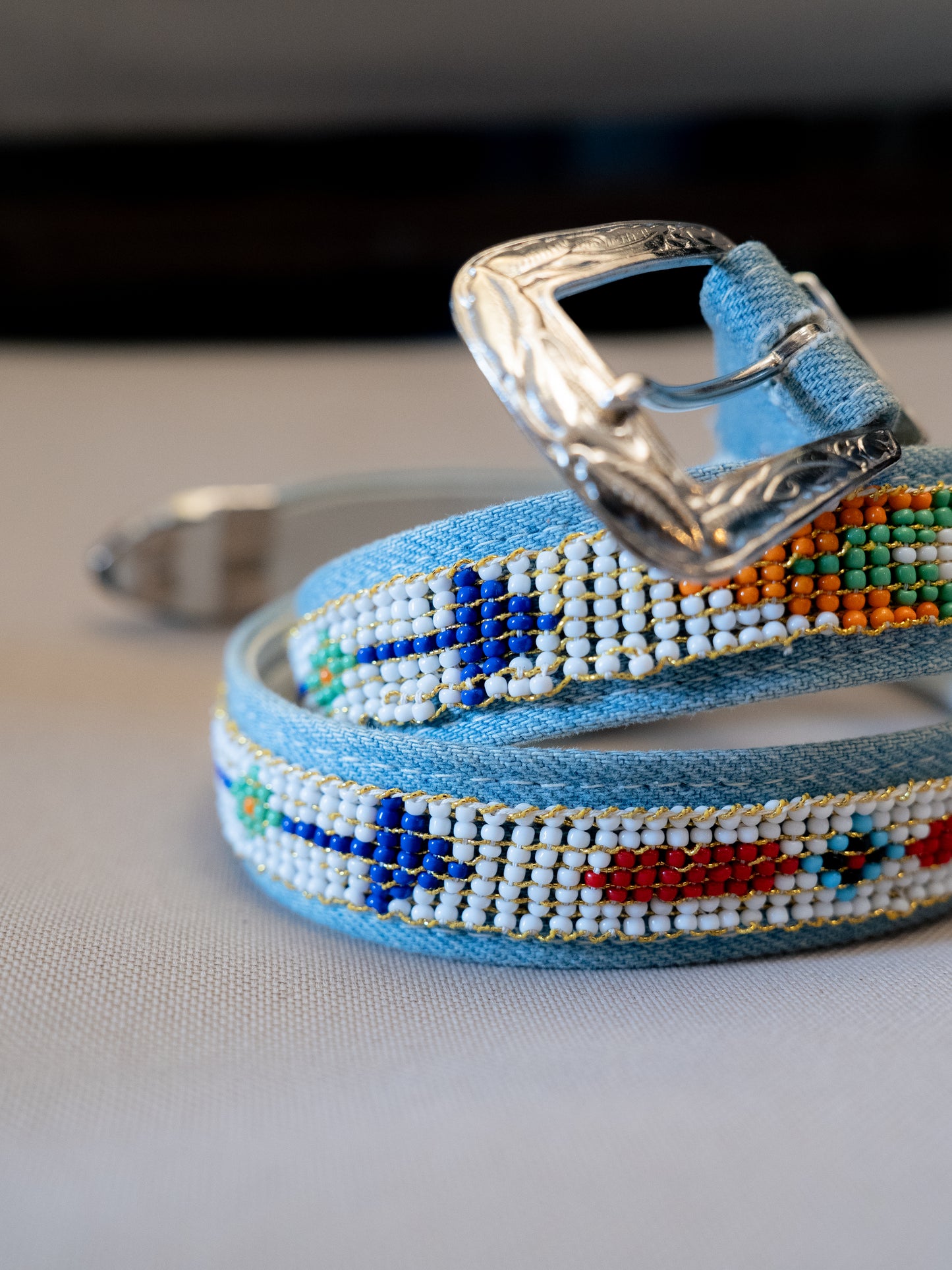 1990s "Billy Belts" Navajo Beaded 2712 Denim Belt - Size 26