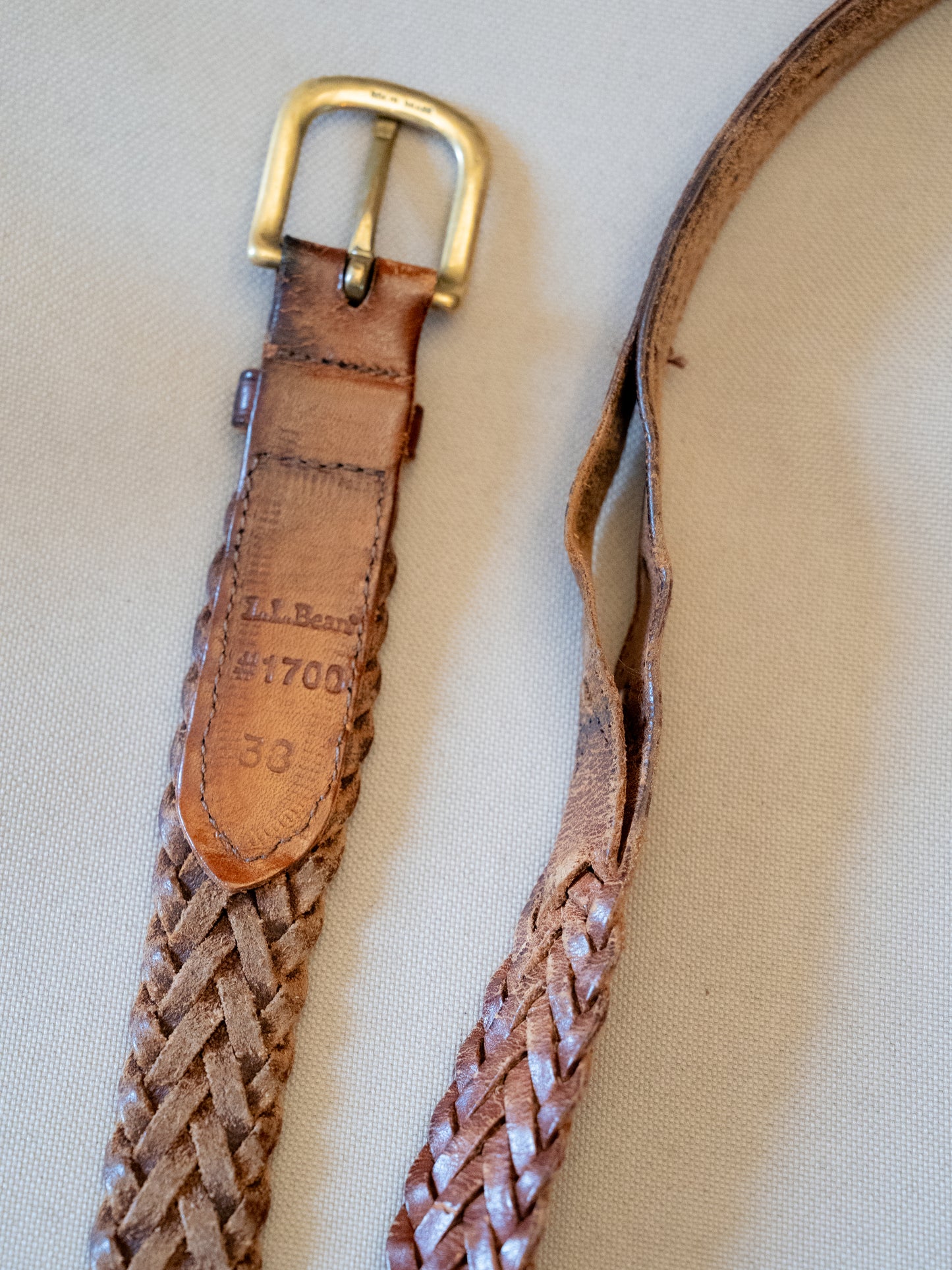 1990s "L.L. Bean" 1700 Woven Braided Leather Belt - Size 38