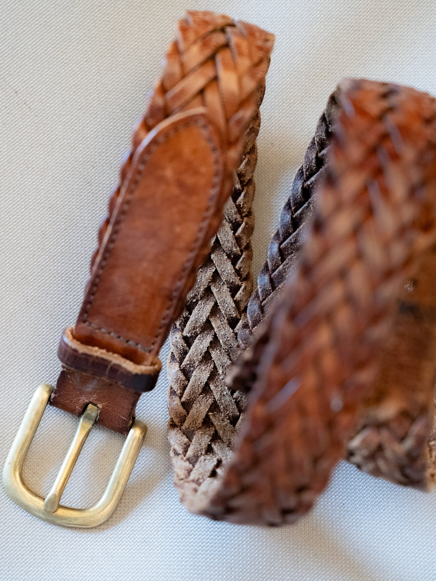 1990s "L.L. Bean" 1700 Woven Braided Leather Belt - Size 38