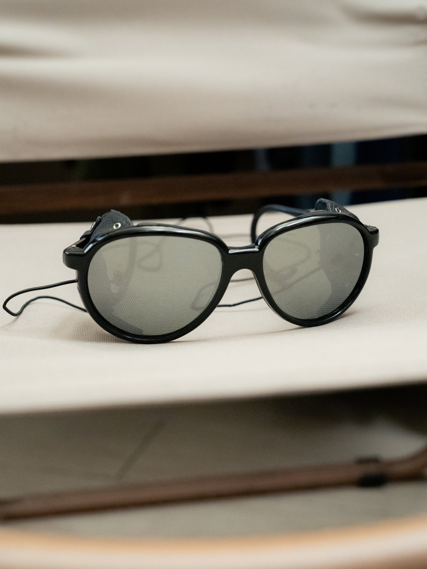 1970s Japanese Plastic Sunglasses with Leather Side Shields