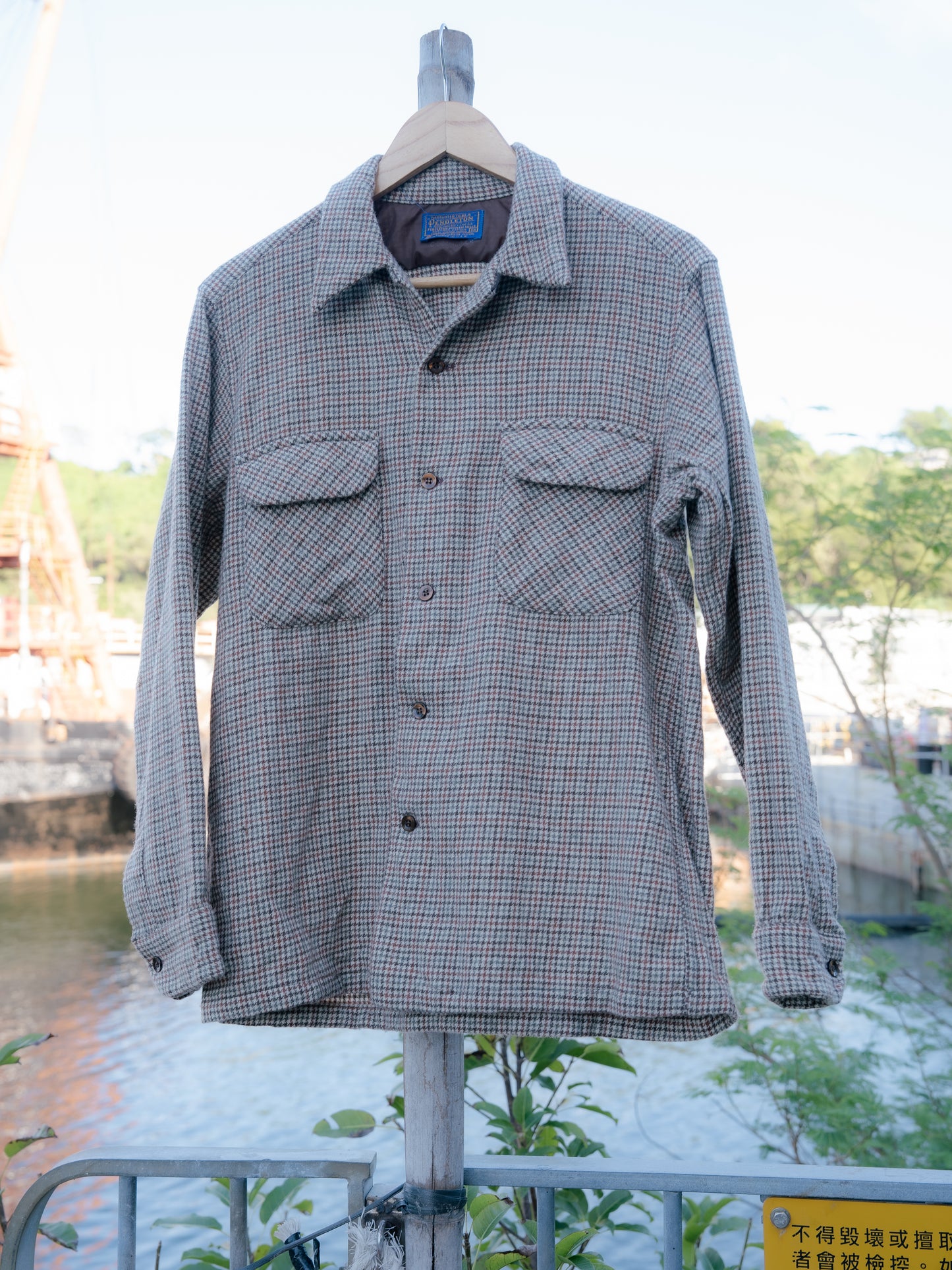 1970s "PENDLETON" Wool Houndstooth Board Shirt