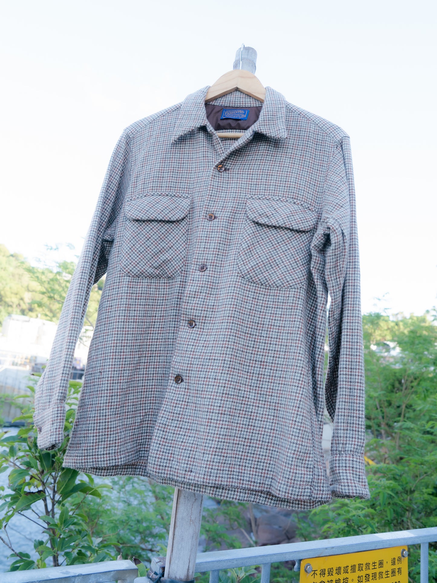 1970s "PENDLETON" Wool Houndstooth Board Shirt