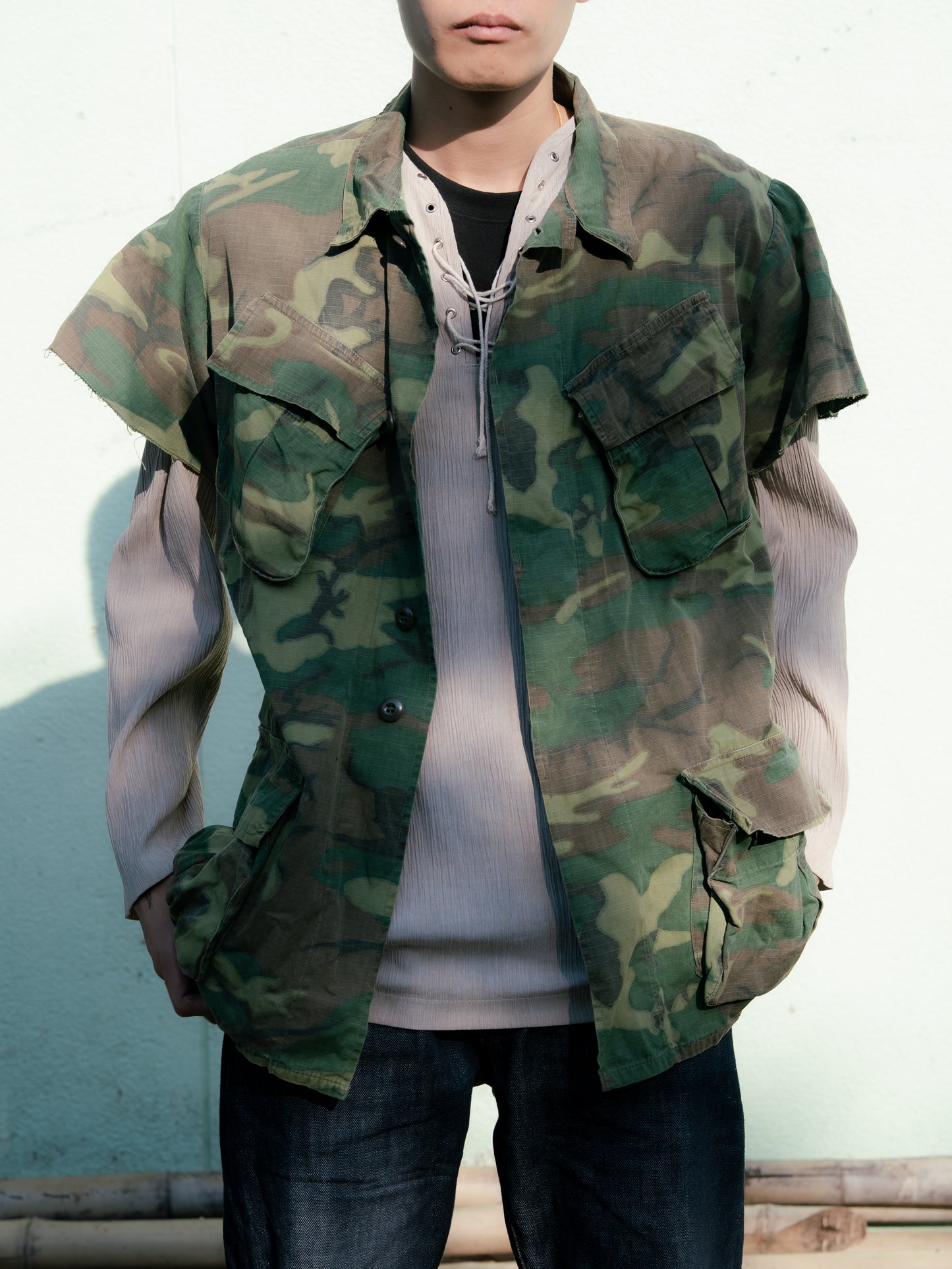 1960s U.S. Army ERDL Jungle Camouflage Fatigue Jacket - Cropped Sleeves