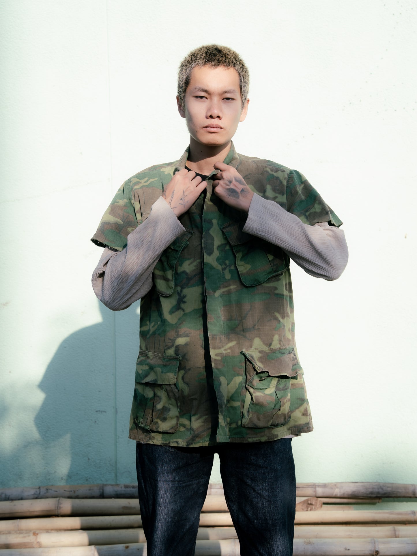 1960s U.S. Army ERDL Jungle Camouflage Fatigue Jacket - Cropped Sleeves