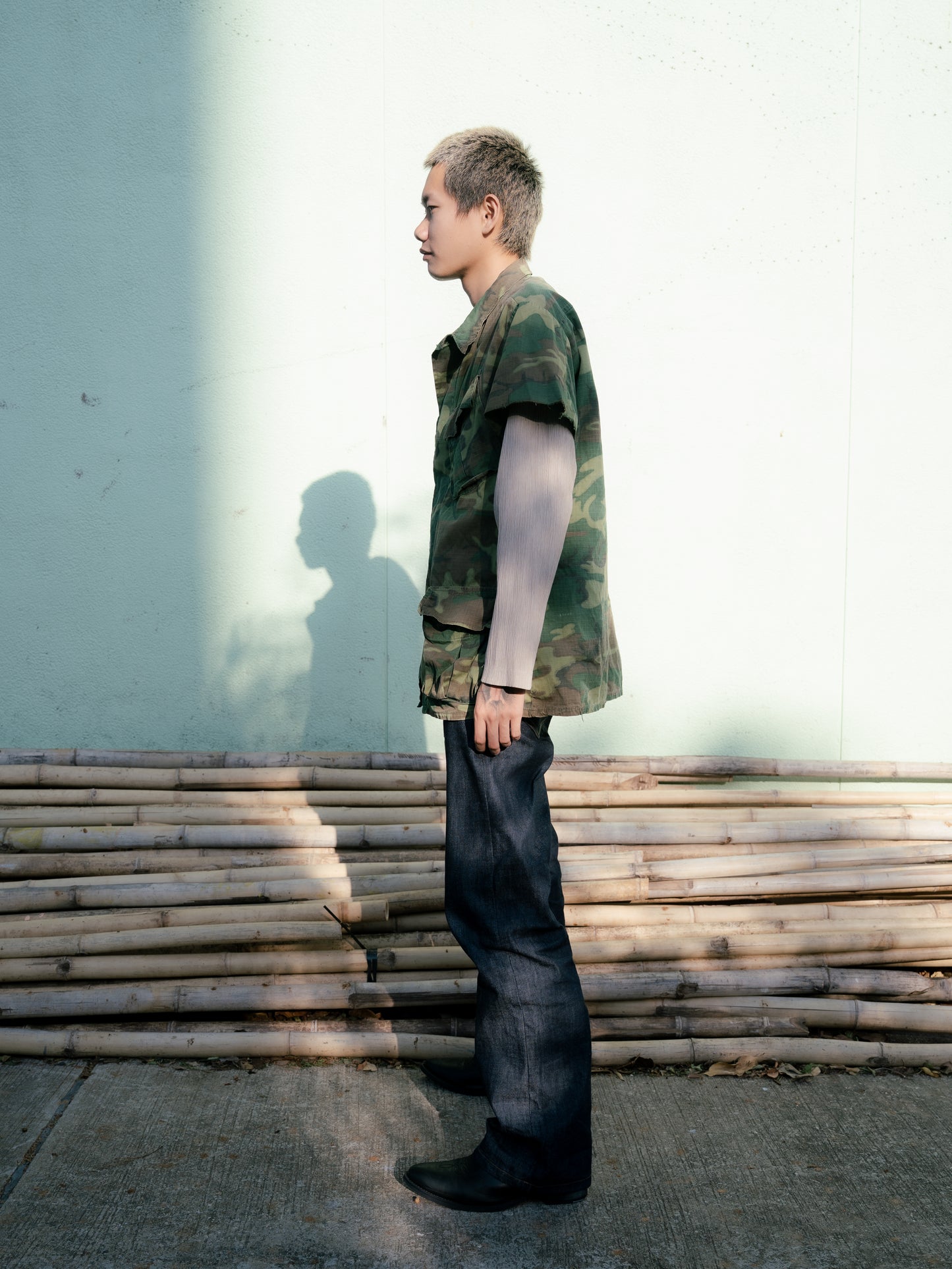 1960s U.S. Army ERDL Jungle Camouflage Fatigue Jacket - Cropped Sleeves