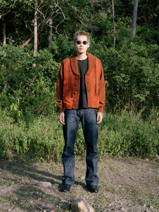 1950-60s Orlon Acrylic Mix Suede Shawl Collar Cardigan