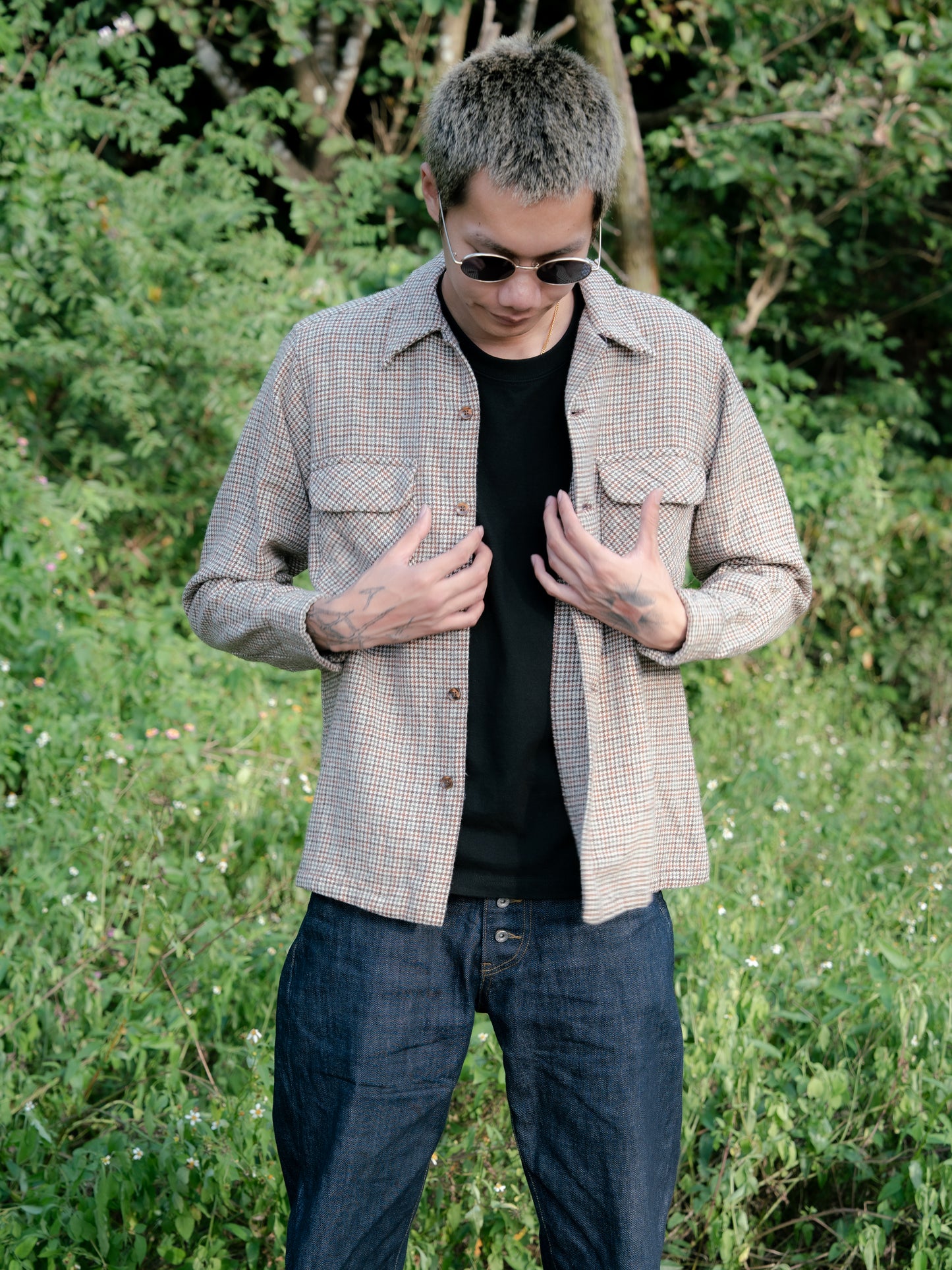 1970s "PENDLETON" Wool Houndstooth Board Shirt