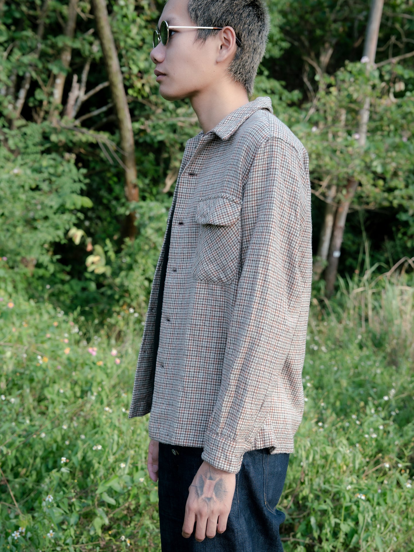 1970s "PENDLETON" Wool Houndstooth Board Shirt